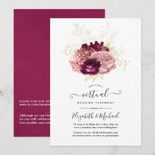 Burgundy, Blush Pink & Gold Online Virtual Wedding Invitation
