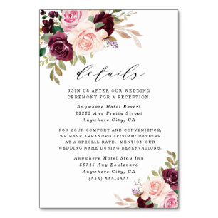 Burgundy Blush Pink Gold Wedding Enclosure Cards
