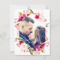 Burgundy & Blush Pink Hexagon Save the Date Photo