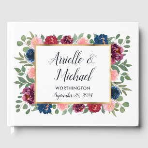 Burgundy Blush Pink Navy Blue Marsala Gold Wedding Guest Book