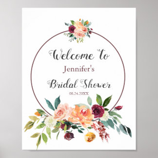 Burgundy Blush Pink Peach Bridal Shower Welcome Poster