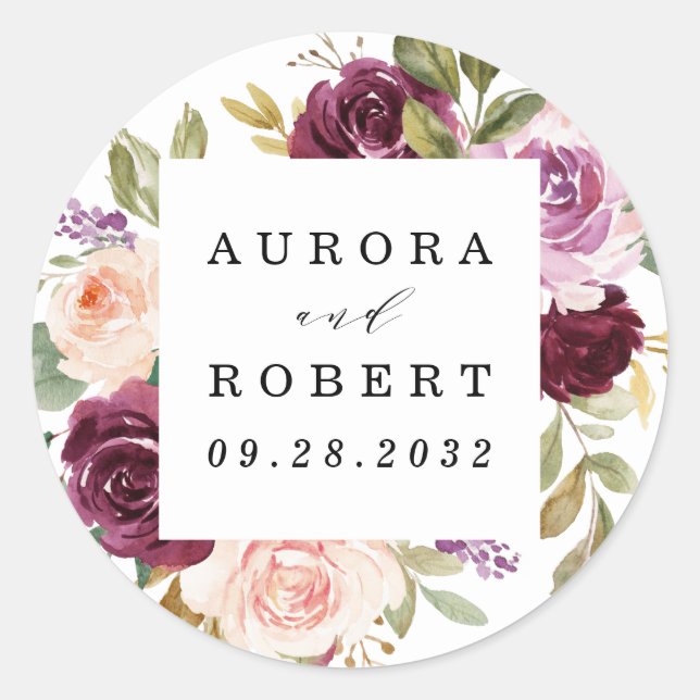 Burgundy Blush Pink Peach Gold Wedding Favour Classic Round Sticker (Front)
