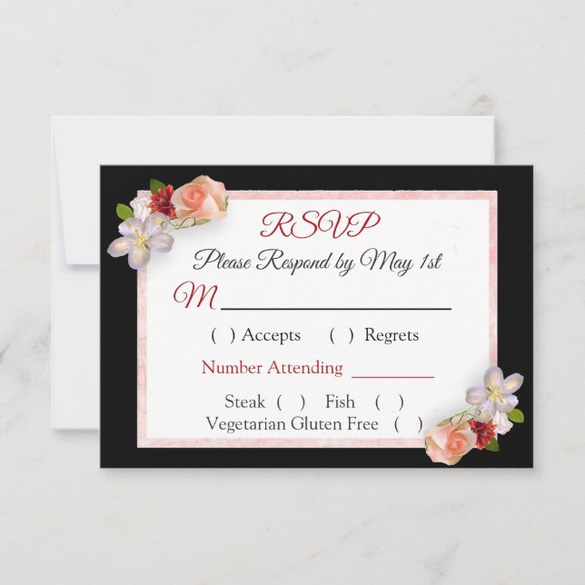 Burgundy Blush Pink Rose Gold Wedding RSVP card (Front)