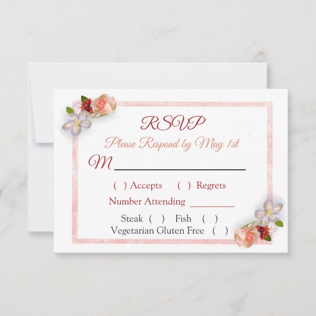 Burgundy Blush Pink Rose Gold Wedding RSVP card (Front)