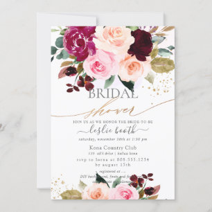 Burgundy Blush Pink Roses Bridal Shower Invitation