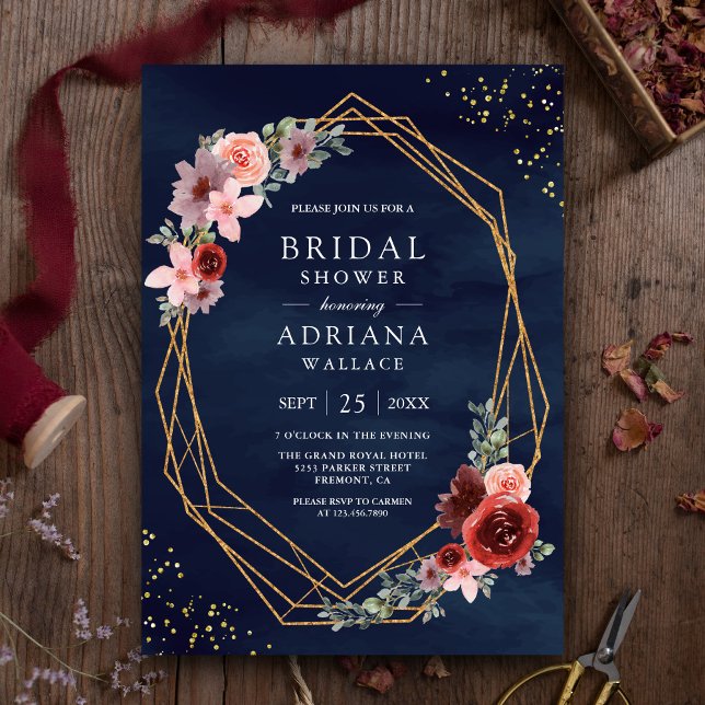 Burgundy Blush Pink Roses Dark Grey Bridal Shower  Invitation (Creator Uploaded)