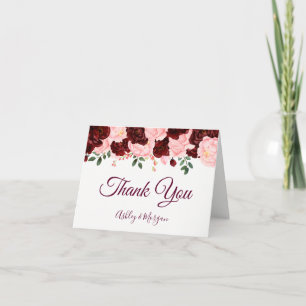 Burgundy & Blush Pink Roses Wedding Thank You Card