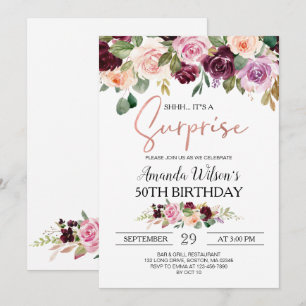 Burgundy Blush Pink Script Surprise Birthday Party Invitation