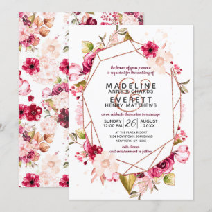 Burgundy Blush Pink Terrarium Wedding Invitations