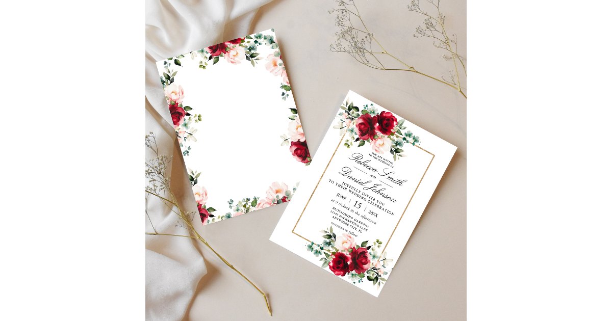 Burgundy & Blush Pink Watercolor Floral Wedding In Invitation | Zazzle