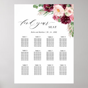 Burgundy Blush Pink Wedding Seating Chart Sign