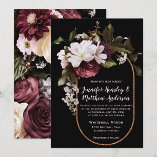 Burgundy, Blush Pink, White Floral Bouquet Wedding Invitation