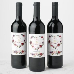 Burgundy Blush Plum Floral Girl Confirmation Wine Label