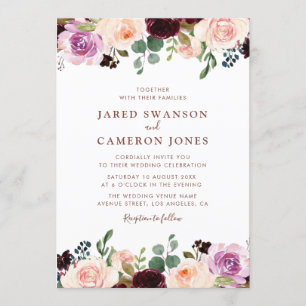 burgundy blush & purple fall floral wedding invitation