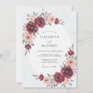 Burgundy Blush Ranunculus Eucalyptus Wedding Invitation