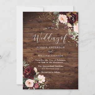 Burgundy Blush Red Wine Floral Fall Wedding Invitation