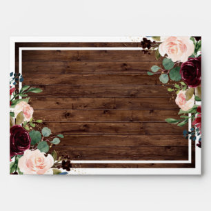 Burgundy & Blush Red Wine Floral Rustic Wedding Envelope