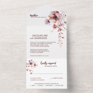 Burgundy & Blush Romantic Floral Wedding All In One Invitation