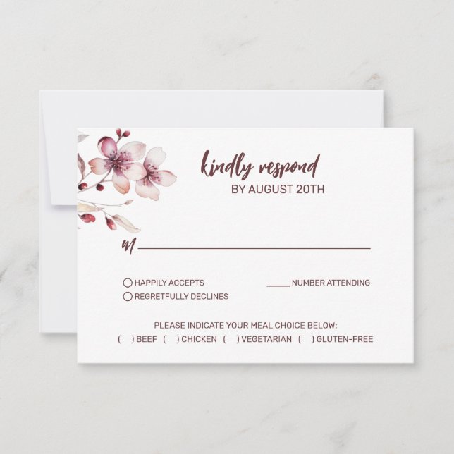 Burgundy & Blush Romantic Watercolor Wedding RSVP Card (Front)