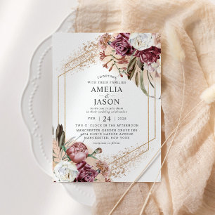 Burgundy, Blush & Rose Gold Elegant Boho Invitatio Invitation