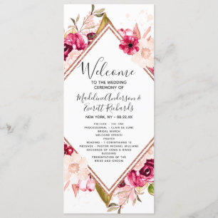 Burgundy Blush Rose Gold Wedding Ceremony Program Programme