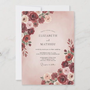 Burgundy Blush Rose Wedding Invitation