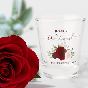 Burgundy Blush Roses Elegant Bridesmaid Wedding Shot Glass