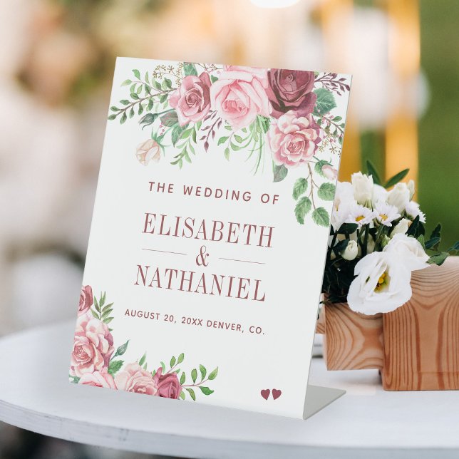 Burgundy blush roses garden wedding welcome sign (Creator Uploaded)