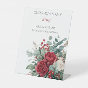Burgundy & Blush Roses Guess How Many Kisses Pedestal Sign
