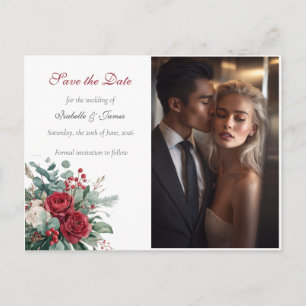 Burgundy & Blush Roses Wedding Save the Date Announcement Postcard
