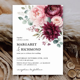 Burgundy & Blush Rustic Elegant Floral Wedding Invitation