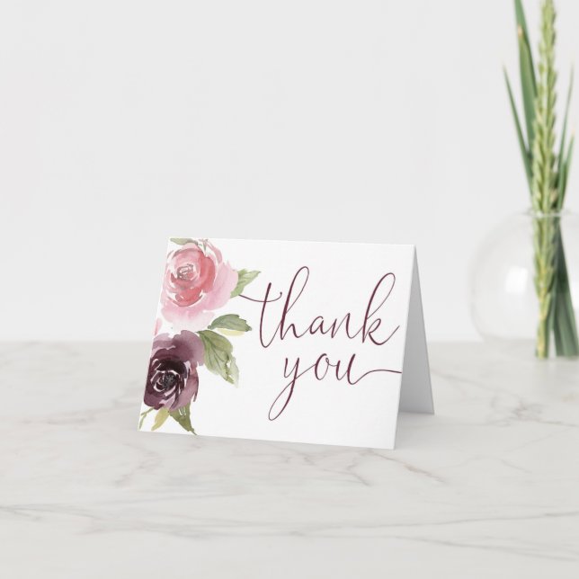 burgundy blush rustic floral thank you card (Front)