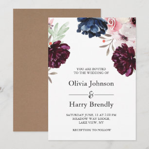 Burgundy Blush Rustic Kraft Floral Wedding Invitation