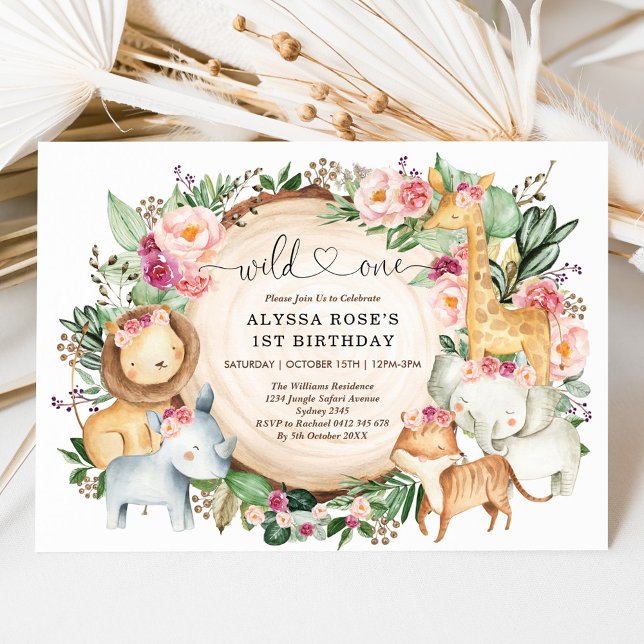 Burgundy Blush Safari Wild One 1st Birthday Invitation (Creator Uploaded)