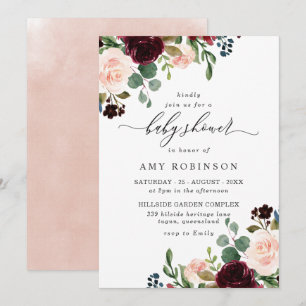 Burgundy & Blush Watercolor Elegant Baby Shower Invitation
