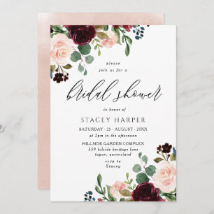Burgundy & Blush Watercolor Elegant Bridal shower Invitation