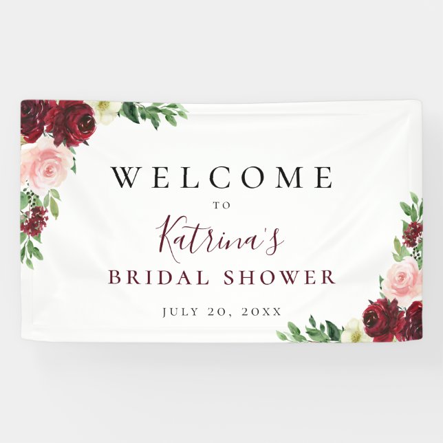 Burgundy Blush Watercolor Floral Banner (Horizontal)