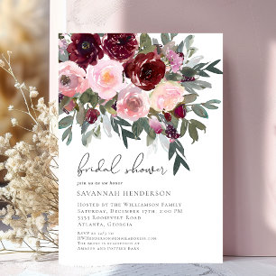 Burgundy Blush Watercolor Floral Bridal Shower Invitation