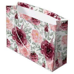 Burgundy blush watercolor floral large gift bag
