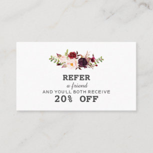 Burgundy Blush Watercolor Floral Makeup Artist Referral Card
