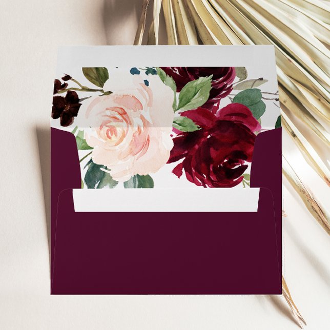 Burgundy Blush Watercolor Floral Wedding Envelope (Creator Uploaded)