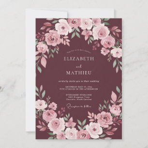 Burgundy Blush Watercolor Floral Wedding Invitation