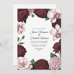 Burgundy & Blush Watercolor Floral Wedding Invitation