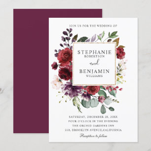 Burgundy Blush Watercolor Floral Wedding Invitation