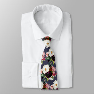 Burgundy + Blush Watercolor Flowers Tie