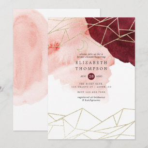 Burgundy Blush Watercolor Geometric Bridal Shower Invitation