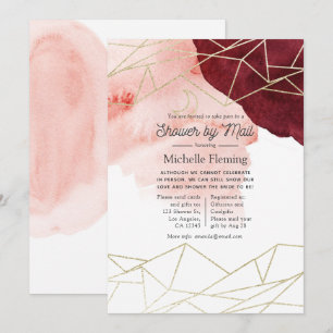 Burgundy Blush Watercolor Geometric Shower by Mail Invitation