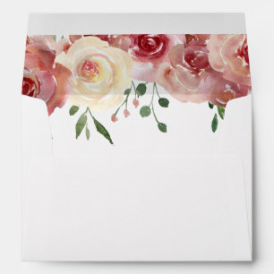 Burgundy & Blush Watercolor Roses Return Address Envelope