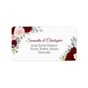 Burgundy & Blush Watercolor Roses Wedding Address Label