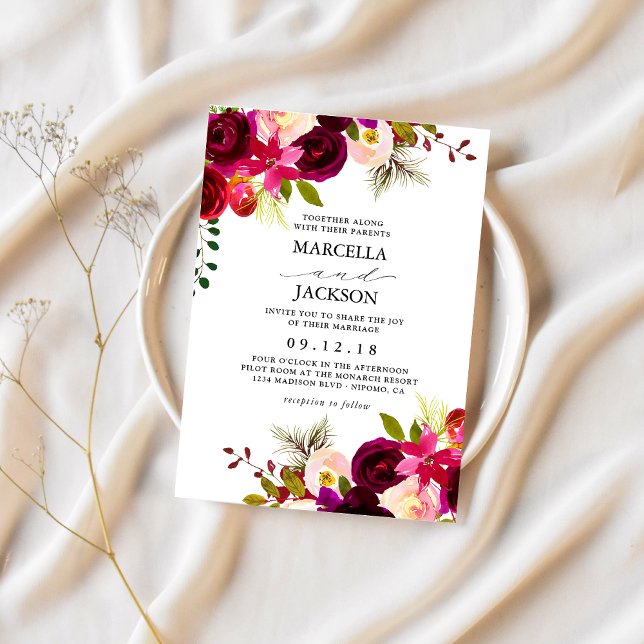 Burgundy & Blush Wedding Invitation (Creator Uploaded)